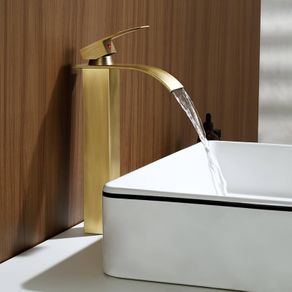 Antique Brass Waterfall Tall Basin Mixer Tap, Single Handle High Rise Bathroom Sink Mixer Tap, Square Monobloc Bathroom Faucet, 304 Stainless Steel