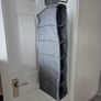 Grey fabric hanging closet organizer with 6 open shelves and side mesh pockets Image 5