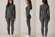 women fitted ribbed jumpsuit khaky