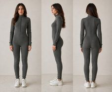 women fitted ribbed jumpsuit khaky