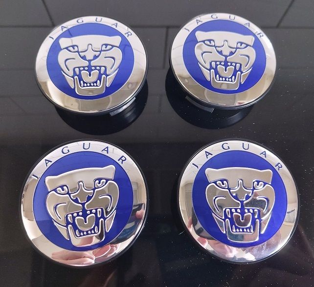 4 x Jaguar Centre Caps (Blue) FREE POST