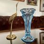 Vintage Art Deco Light Blue Pressed Glass Trumpet Vase made in Czechoslovakia 1930s Image 10