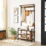 Coat Rack, Hall Tree with 8 Hooks, Shoe Bench, Storage Shelves, for Entryway, Bedroom, Steel Frame, Industrial Style, Rustic Brown and Black Image 2
