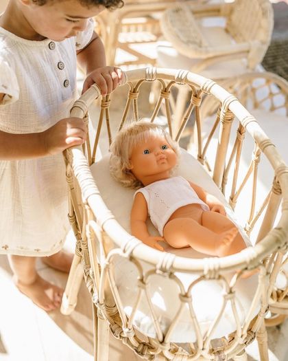 Handmade rattan doll toy crib