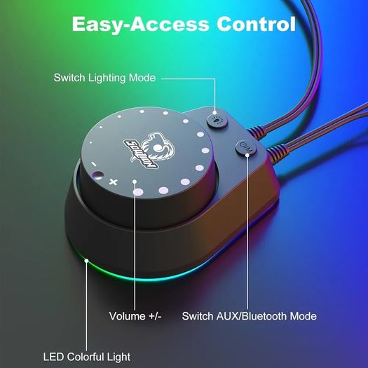 C30 Bluetooth PC Speakers for Desktop Computer, Monitor, Laptop, Gaming, 3.5mm Aux input, USB Powered, Colourful LED Lighting, Stereo 2.0, 1 Pair