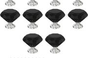 10Pcs 30mm Crystal Door Knobs, Glass Drawer Knobs Crystal Door Handles Diamond Pulls Zinc Alloy with 40 Screws of 2 Sizes 25mm, 19mm for Home Kitchen Office Chest Bin Drawer Decorating, Black