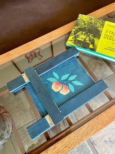 Rustic Teal Blue Wooden Cookbook Stand Folding Recipe Book Holder Tablet iPad Easel