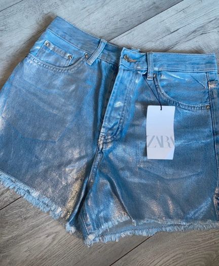 Brand new Zara metallic denim shorts