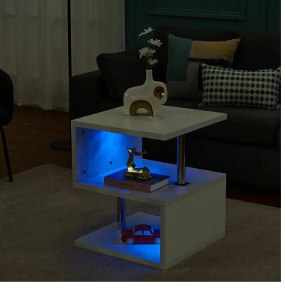 BRAND NEW Modern Design Coffee/Side Table End table With RGB LED Lights Bedside Table Phone / Nightstands Storage Cabinet White