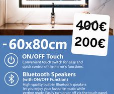 LED Bathroom Mirrors Speakers Demister Antifog Weather Station Clock Dual LED Sensor Touch