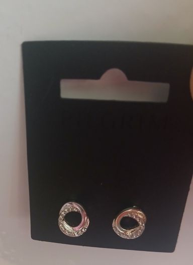 Pilgrim Danish Design Silver Tone Sparkling Open Circle Stud Earrings New CAN POST