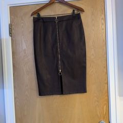 F&F Burgundy  Faux Leather   A- Line Skirt.  S.12.    B.N.W.T.