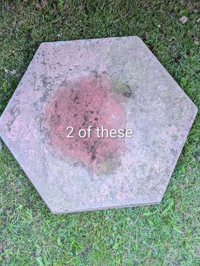 25 assorted paving patio slabs plus 2 lengths of concrete edging PRICE REDUCED TO SELL