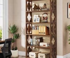 6 Tier Bookcase 70 Inch Tall Freestanding Standing Shelf with Storage Shelves Open Office Shelf Wooden Display