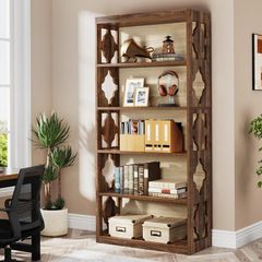 6 Tier Bookcase 70 Inch Tall Freestanding Standing Shelf with Storage Shelves Open Office Shelf Wooden Display