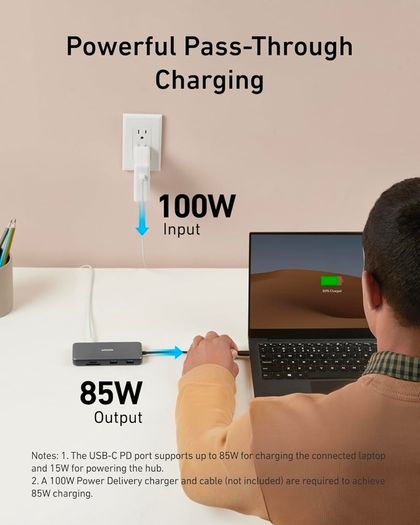 Anker 555 USB C Hub with Ethernet, 8-in-1 Multiport Ethernet Adapter with 4K 60Hz HDMI Port, 85W Power Delivery, 10Gbps USB C and 2 A Data Ports, microSD SD Card Reader