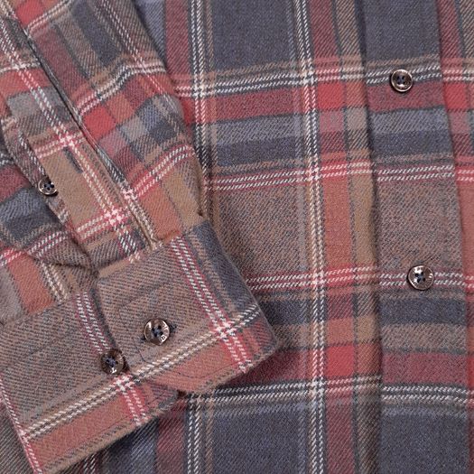 Paul Costelloe Brown Red Grey Plaid Check Long Sleeve Flannel Cotton Shirt Size L