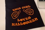This Girl Loves Halloween Women T-Shirt Funny Holiday Gift Mom Costume Party Top