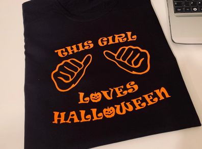 This Girl Loves Halloween Women T-Shirt Funny Holiday Gift Mom Costume Party Top