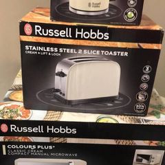 Cream Kettle Toaster and Microwave