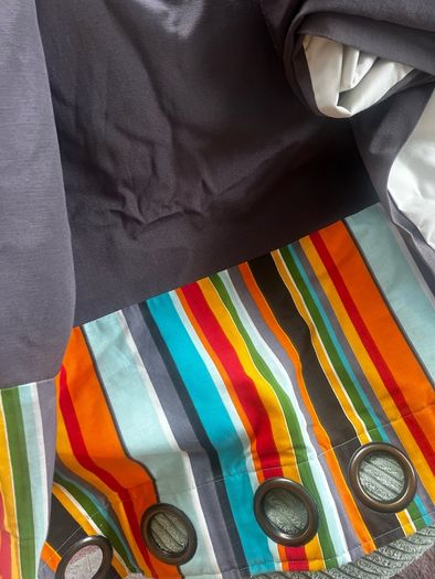 Eyelet Curtain Grey & Multicolour Stripes