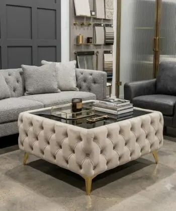Chesterfield Coffee Table Velvet Rectangle 83x63x45cm with Glass