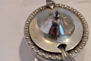 Lovely Silver Plated Musterd Dish With Blue Insert And Small Spone.