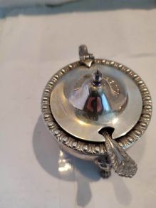 Lovely Silver Plated Musterd Dish With Blue Insert And Small Spone.