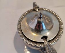 Lovely Silver Plated Musterd Dish With Blue Insert And Small Spone.