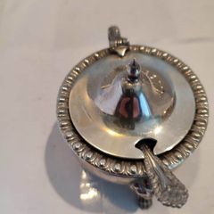 Lovely Silver Plated Musterd Dish With Blue Insert And Small Spone.