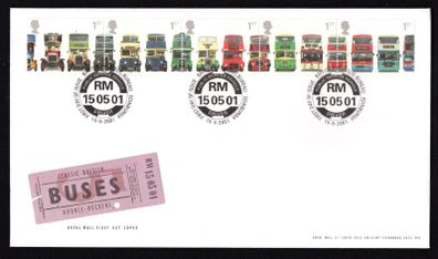 2001 Great Britain 150th Anniversary of First Double-Decker Bus Commemorative Stamps Royal Mail Addressed First Day Cover (FDC)