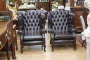 Pair of Vintage Leather Chesterfield Wingback Armchairs