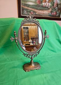 Ornate Victorian Style Brass Swivel Vanity Mirror  Antique Dressing Table Mirror