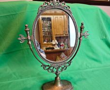 Ornate Victorian Style Brass Swivel Vanity Mirror  Antique Dressing Table Mirror