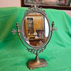 Ornate Victorian Style Brass Swivel Vanity Mirror  Antique Dressing Table Mirror