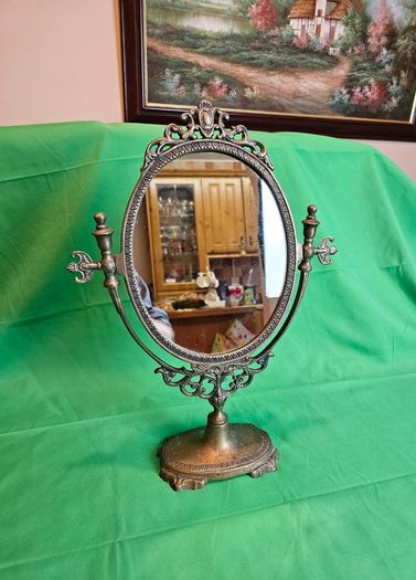 Ornate Victorian Style Brass Swivel Vanity Mirror  Antique Dressing Table Mirror