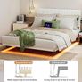 King Floating Bed Frame with LED Lights and Charging Station, Metal Platform Bed Frame King Size with Upholstered Headboard, No Box Spring Needed, White Image 5