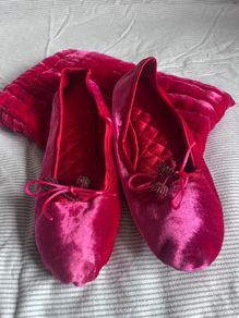 Pink velvet luxury handmade slippers