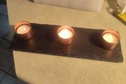 Set Of 3 Copper Tealight Holders attached to Slate Tray - Tealight Candle Holders - Home Decor and Gifts - Includes 3 Tealights
