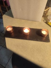 Set Of 3 Copper Tealight Holders attached to Slate Tray - Tealight Candle Holders - Home Decor and Gifts - Includes 3 Tealights
