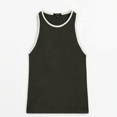 Massimo Dutti Sleeveless Black/Cream Contrast Top