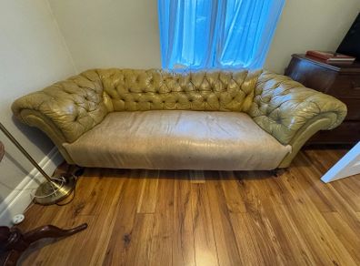 Antique Leather Chesterfield Sofa Couch - Needs Repair