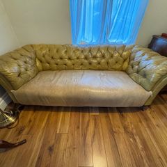 Antique Leather Chesterfield Sofa Couch - Needs Repair