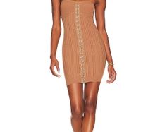 LPA Brown Knit Tube Strapless Mini Dress RRP 250E