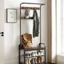 Coat Rack, Coat Stand with Shoe Storage Bench, 4-in-1 Design, with 9 Removable Hooks, a Clothes Rail, for Hallway, Entrance, 33.7 x 77 x 183 cm, Industrial, Rustic Brown and Black (FREE POSTAGE) Image 2
