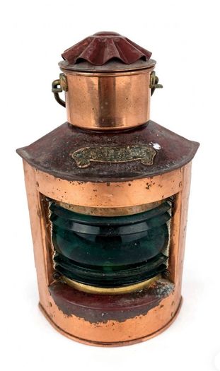 Vintage 1920s-1930s Dutch Maritime Copper Starboard Lamp