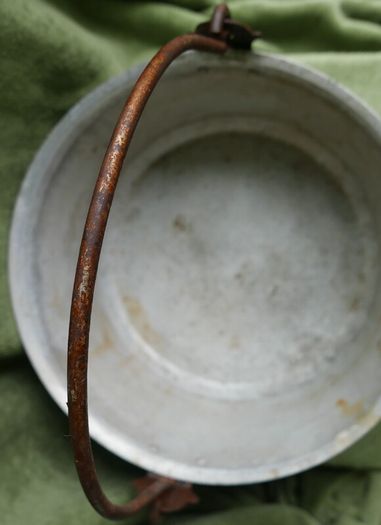 Vintage Aluminium Metal Handled Cooking Pot , Rustic Jam Pan Farmhouse Decor