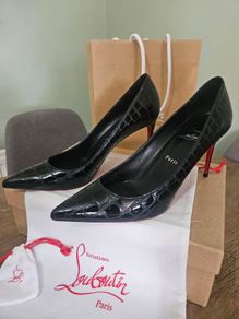 Christian Louboutin Kate 85 Pumps Black Embossed Leather