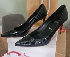 Christian Louboutin Kate 85 Pumps Black Embossed Leather