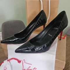 Christian Louboutin Kate 85 Pumps Black Embossed Leather
